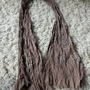 Chic Brown Scarf with embroidery floral vintage like Accents